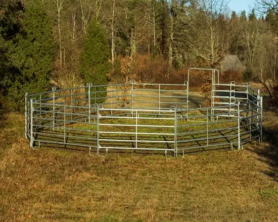 Durable metal fence panels designed for sheep enclosures.